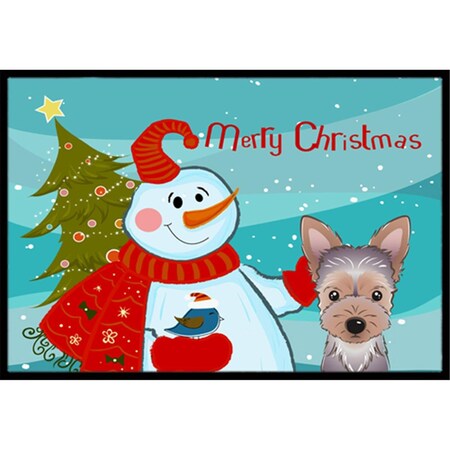 Jensendistributionservices Snowman With Yorkie Puppy Indoor & Outdoor Mat, 24 x 36 in. MI2556864